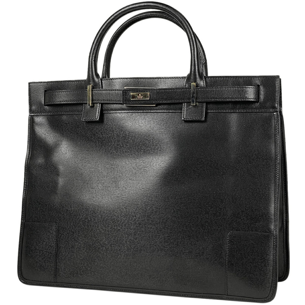 Gucci Logo Handbag Tote Bag Business Leather Black